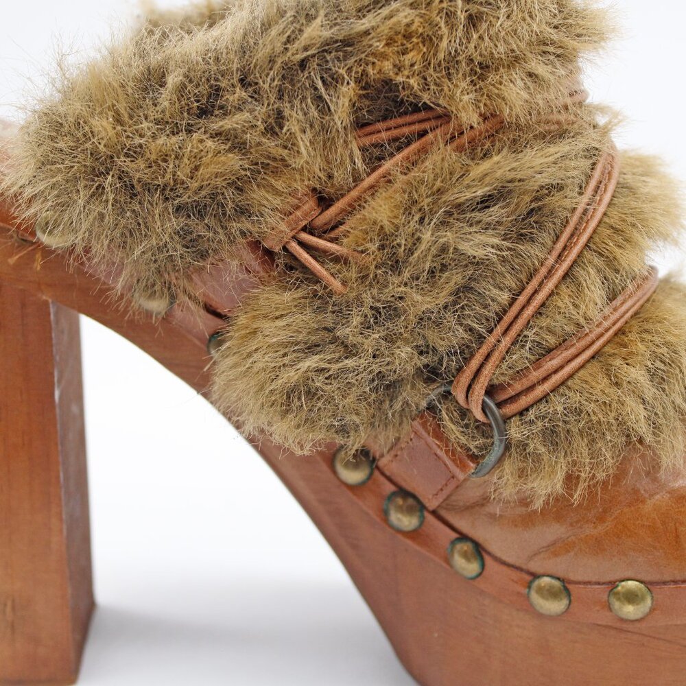 Jeffrey Campbell Woodies Women’s Brown Leather Fur Trim Clog: Size-EU 41/US 10 - Picture 5 of 10